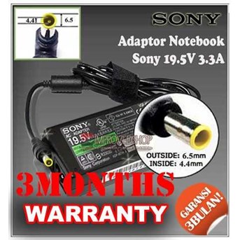 ADAPTOR/ ADAPTER/ CHARGER SONY 19.5V 3.3A ORIGINAL/ ASLI/ GENUINE/ COMPATIBLE/ KW1 FOR/ UNTUK LAPTOP/ NOTEBOOK/ NETBOOK/ NETBUK SONY VPCCW SERIES ( 6.5 * 4.4 MM)