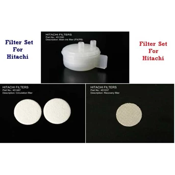 spare part ink jet hitachi : filter set, mainboar, touch screen, valve selenoid, karet membran pump, ink ( tinta), make up ( solvent), wash cleaning, dll-3