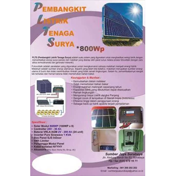 Pembangkit Listrik Tenaga Surya ( PLTS) Terpusat Paket 800 WP + Baterai Turbular 2V/ 200Ah