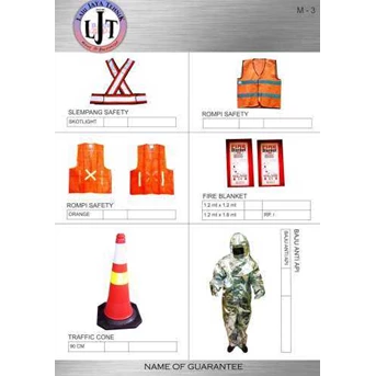 m-3 Slempang safety, Rompi safety, Fire blanket, Traffic Cone, Baju anti api
