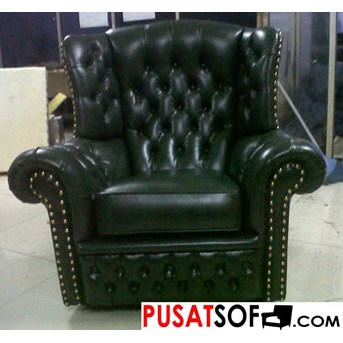 Sofa Wing Chair 1 Seater Semi Leather Black