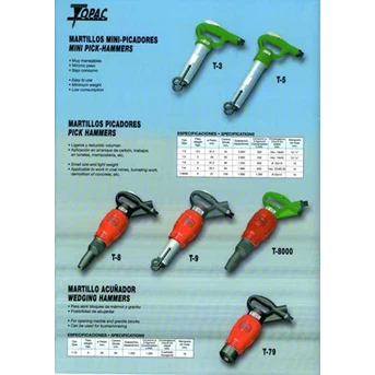 Topac Mini Pick Hammers T-3 & T-5, Pick Hammers T-8, T-9 & T-8000, and Wedging Hammers T-79