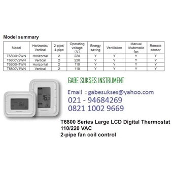 Thermostat T 6800 : T 6800 H2WN, T 6800 V2WN, T 6800 H1WN, T 6800 V2WN, ( HORIZONTAL/ VERTICAL), Hubungi Andikah - 021-94684269 - 082110029669 - Email suksesgabe@gmail.com