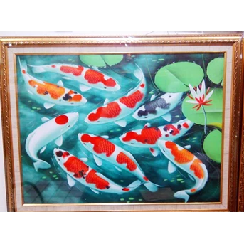 Lukisan Kanvas 9 Ekor Ikan Koi : T 70 CM X L 90 CM