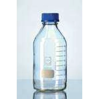 DURAN* LABORATORY BOTTLE with DIN thread, graduated, PP blue scew cap, PP pouring ring, ISO 4796, clear 500ml