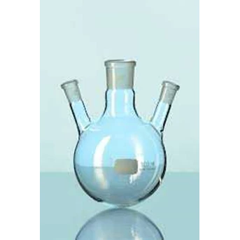 DURAN* TRIPLE NECK, ROUND BOTTOM FLASK, inclined side necks, Capacity: 500ml center/ NS: 24/ 29 side neck/ NS: 14/ 23
