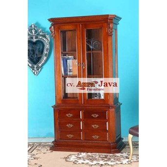 BKCR-MLemari buku ramping 2 pintu colonial mahogany aura java furniture style