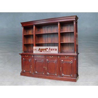 open bookcase mahogany colonial BKO4-M lemari mahogany colonial style besar aura java furniture