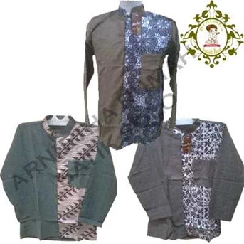 ARB1032 Baju Koko Panjang Kombinasi Batik Batik Pasar Klewer, Batik PGS Solo, Batik BTC Solo
