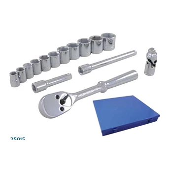 25215 15 Pieces 6 Point Deep SAE Socket Set - Gray Tools