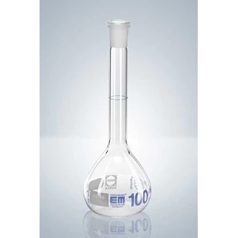 VOLUMETRIC FLASK, Duran Class A amber glass, conformity certified, with dated identification, with NS ground and poly stopper Cat. No. 264 01 90