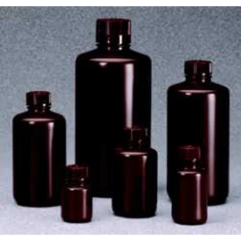 Nalgene™ Boston Round Narrow-Mouth Translucent Amber HDPE Bottles with Closure: Bulk Pack