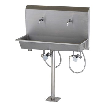 Stainless Steel Table Sink ( Meja Wastafel Stainless model 2 keran dengan 1 kaki)