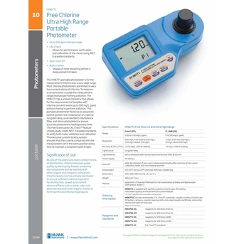 Free Chlorine Ultra High Range Portable Photometer