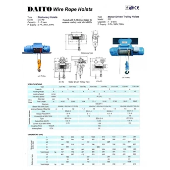 daito electric wire rope hoist 2 ton 6 meter