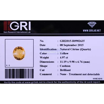 Cincin Permata Yellow Citrine Bersertifikat Code QZ174
