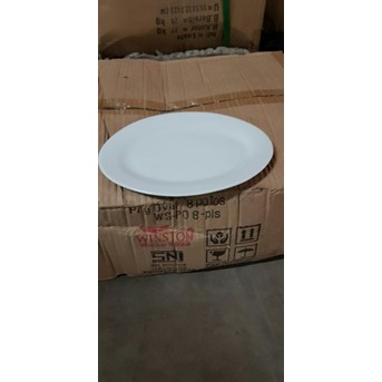 Piring Batu Porselen Polos Lis Emas Royal Alfred White Golden Line