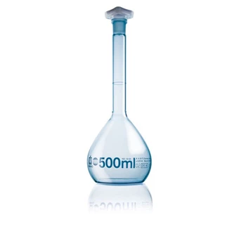 Measuring flask, BLAUBRAND®, class A, Boro 3.3, DE-M, with PP stopper, PURprotect gelas ukur