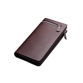 garuda business mens zipper pu leather long section multicard walletpurse handbag dompet pria - coklat-7