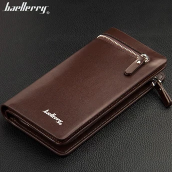 garuda business mens zipper pu leather long section multicard walletpurse handbag dompet pria - coklat-1