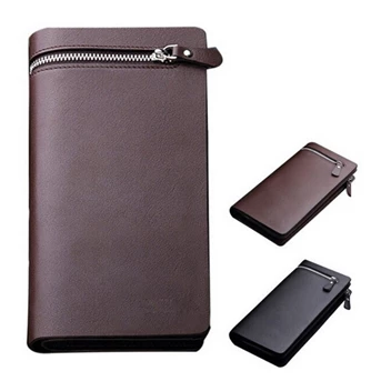 garuda business mens zipper pu leather long section multicard walletpurse handbag dompet pria - coklat-3