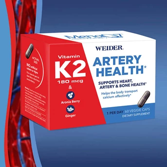 Weider Artery Health with Vitamin K2, 60 Veggie Caps.