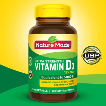 Nature Made Vitamin D3 5000IU, 220 Softgels.