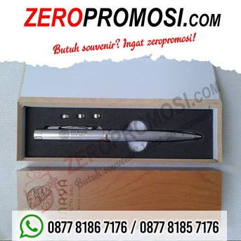 souvenir pen laser 3 fungsi dengan kotak kayu - pulpen promosi-1