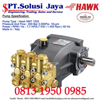 Pompa Hawk NMT 15 Lpm - 200 Bar - 7,7 HP - 5,7 Kva - 1450 Rpm