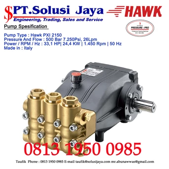 Pompa Hawk PXI 26 Lpm - 500 Bar - 33,1 HP - 24,4 Kva - 1450 Rpm