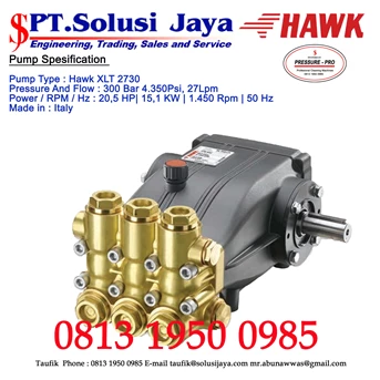 Pompa Hawk XLT 27 Lpm - 300 Bar - 20,5 HP - 15,1 Kva - 1450 Rpm