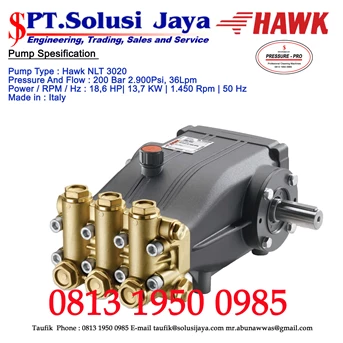 Pompa Hawk NLT 36 Lpm - 200 Bar - 18,6 HP - 13,7 Kva - 1450 Rpm