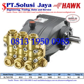 hawk pump xlt4317ir flow rate 43.0lpm 170bar 2465psi 1450rpm 19.1hp 14.1kw