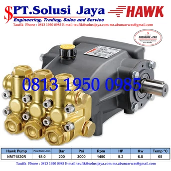 Hawk Pump NMT1820R Flow rate 18.0Lpm 200Bar 3000Psi 1450Rpm 9.2HP 6.8Kw