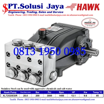 Hawk Pump XLT2520ESIR Flow rate 25.0Lpm 200Bar 3000Psi 1450Rpm 13.1HP 9.6Kw