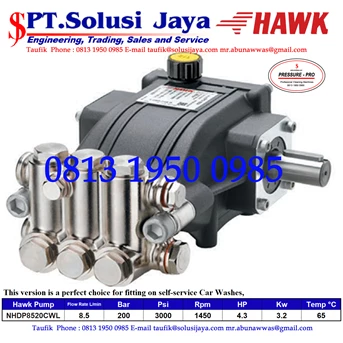 Hawk Pump NHDP8520CWL Flow rate 8.5Lpm 200Bar 3000Psi 1450Rpm 4.3HP 3.2Kw