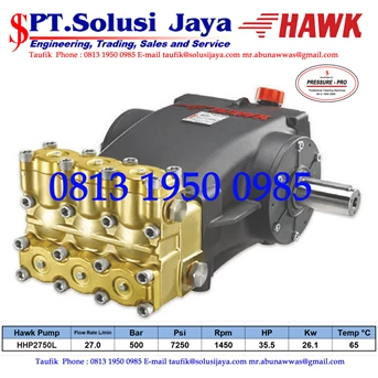 Hawk Pump HHP2750L Flow rate 27.0Lpm 500Bar 7250Psi 1450Rpm 35.5HP 26.1Kw