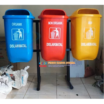 pusat tempat sampah oval outdor tiga warna