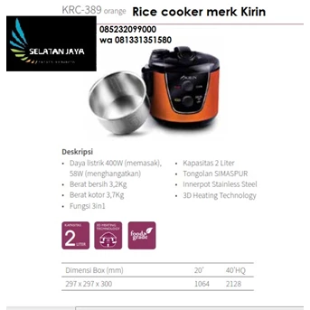 rice cooker, steamer, & lainnya krc 389 merk kirin
