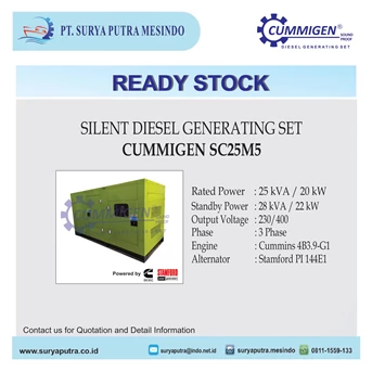 CUMMIGEN SC25M5 (25 kVA) SILENT DIESEL GENERATOR SET