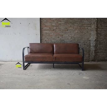 sofa kulit termurah kombinasi besi kerajinan kayu-1