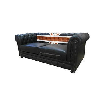 Sofa Eelgant Black Leather Kerajinan Kayu