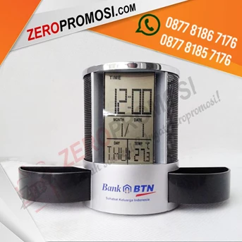 souvenir jam dinding meja promosi - pen holder & desk clock jhl 2668-2