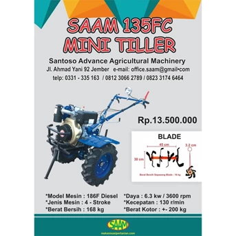Mini Tiller Diesel Tipe SAAM 135FC - Alat Pertanian