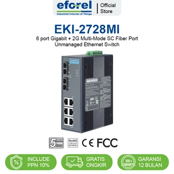 Unmanaged Ethernet Switch 6 LAN 2 FO Multi-mode Advantech EKI-2728MI