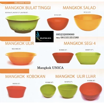 peralatan makan Mangkok melamin segi merk UNICA M9066