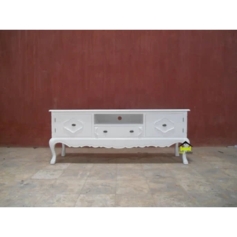 cabinet tv warna putih desain klasik modern kerajinan kayu-1