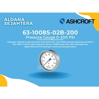 ASHCROFT PRESSURE GAUGE 0-200 PSI (63-1008S-02B-200)