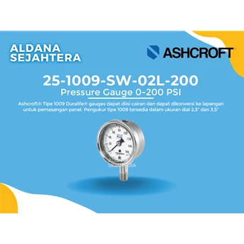 ashcroft pressure gauge 0-200 psi (25-1009-sw-02l-200)