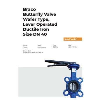 BUTTERFLY VALVE WAFER TYPE DUCTILE IRON 1.5 inch BRACO